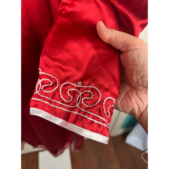Anthony Richards 1X Red Satin White Embroidered Long Sleeve Kaftan Caftan - Picture 5 of 9